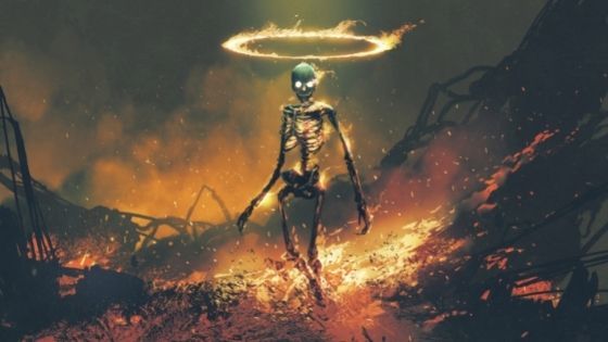 Skeleton Walking Out Of Flames